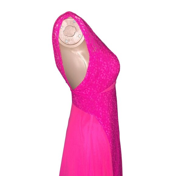 ASOS Womens Maxi Dress Sleeveless Lace and Chiffon Vibrant Bright Pink Size 2 - Picture 6 of 13